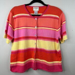 Susan Bristol Casuals orange and pink striped y2k button‎ down size XL